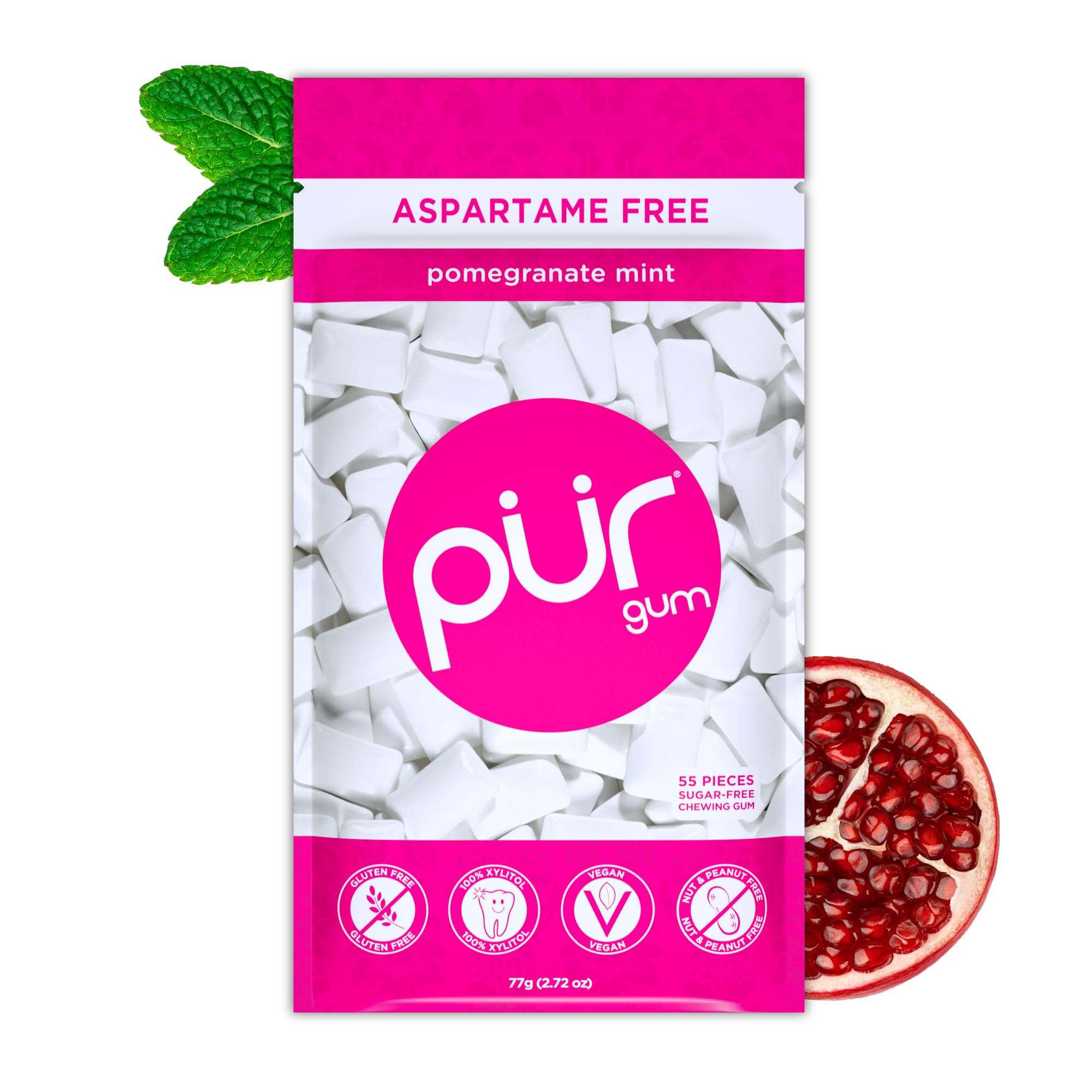PUR - Pomegranate Mint Sugar-Free Chewing Gum (55 Pieces)