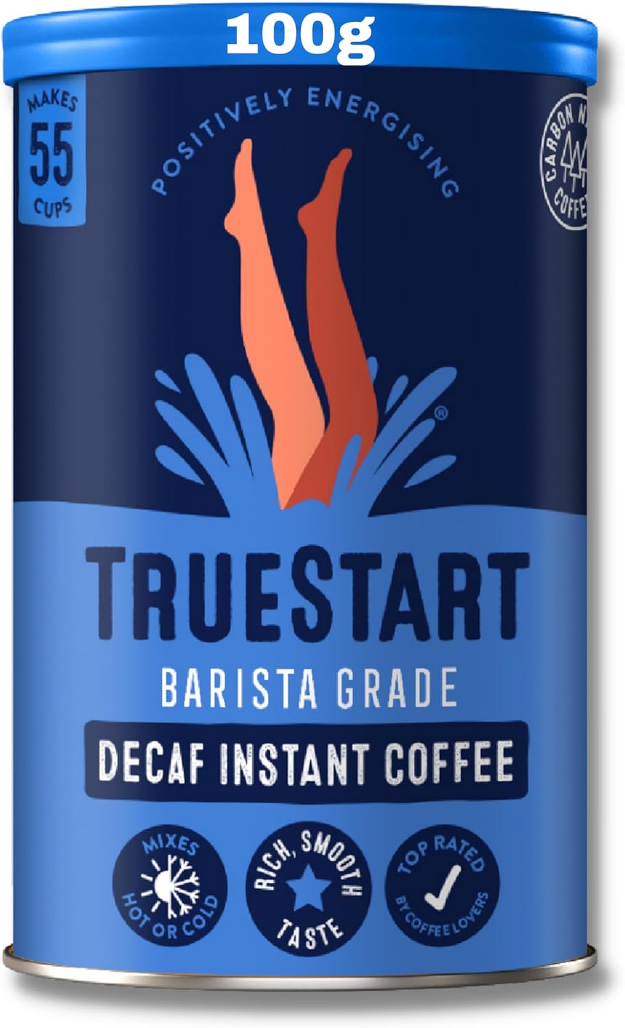 TrueStart Barista Grade DECAF Instant Coffee - 100g (55 Cups), Premium Freeze-Dried Colombian Arabica