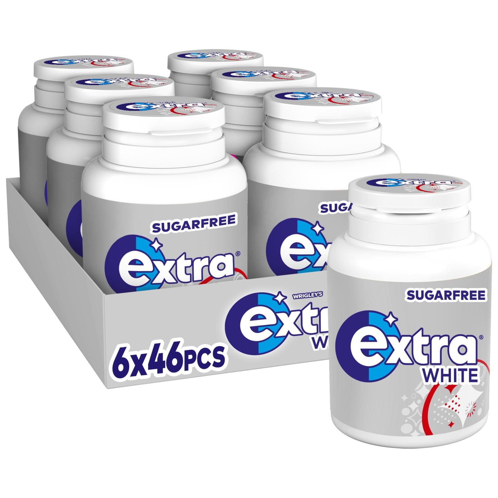 Extra - White Chewing Gum Sugar Free with Xylitol, Classic Mint Flavor, 6 Bottles (276 Pieces)