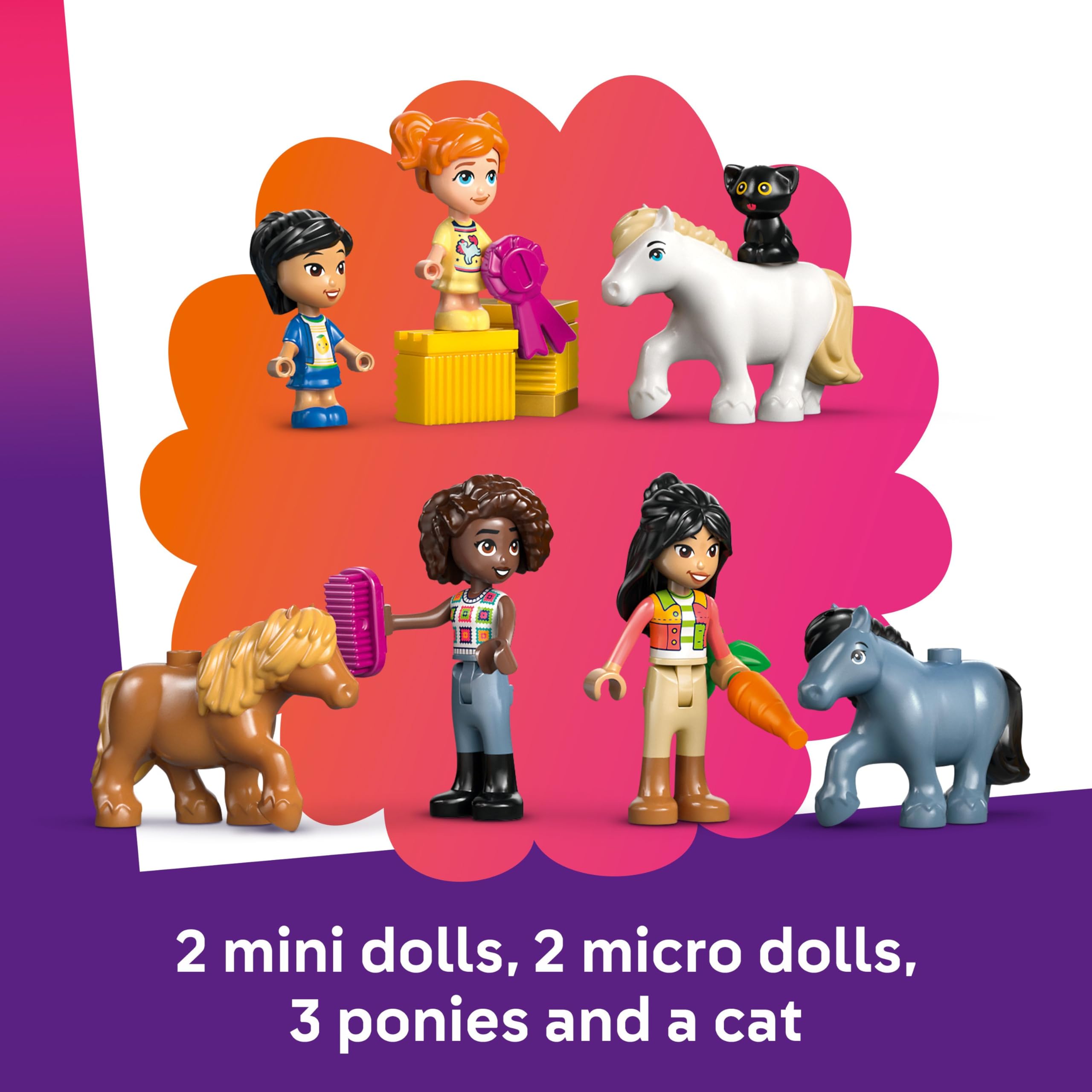 LEGO Friends Pony Ranch & Stable Toy - Building Set with 4 Mini Dolls, 3 Ponies, Cat Figure & Cart for Kids 7+