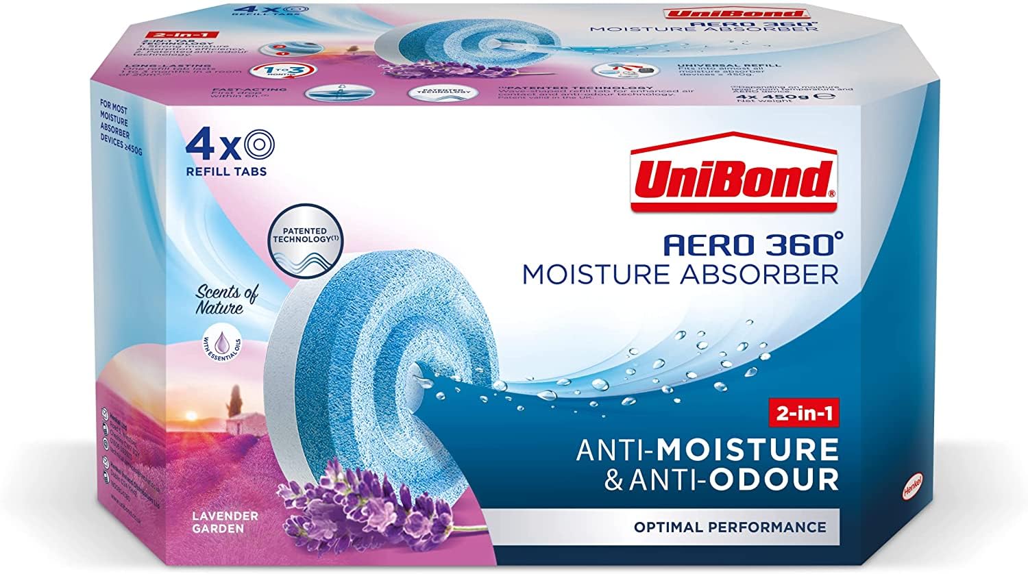 UniBond AERO 360° Moisture Absorber Lavender Garden Refill Tab (4 x 450g)