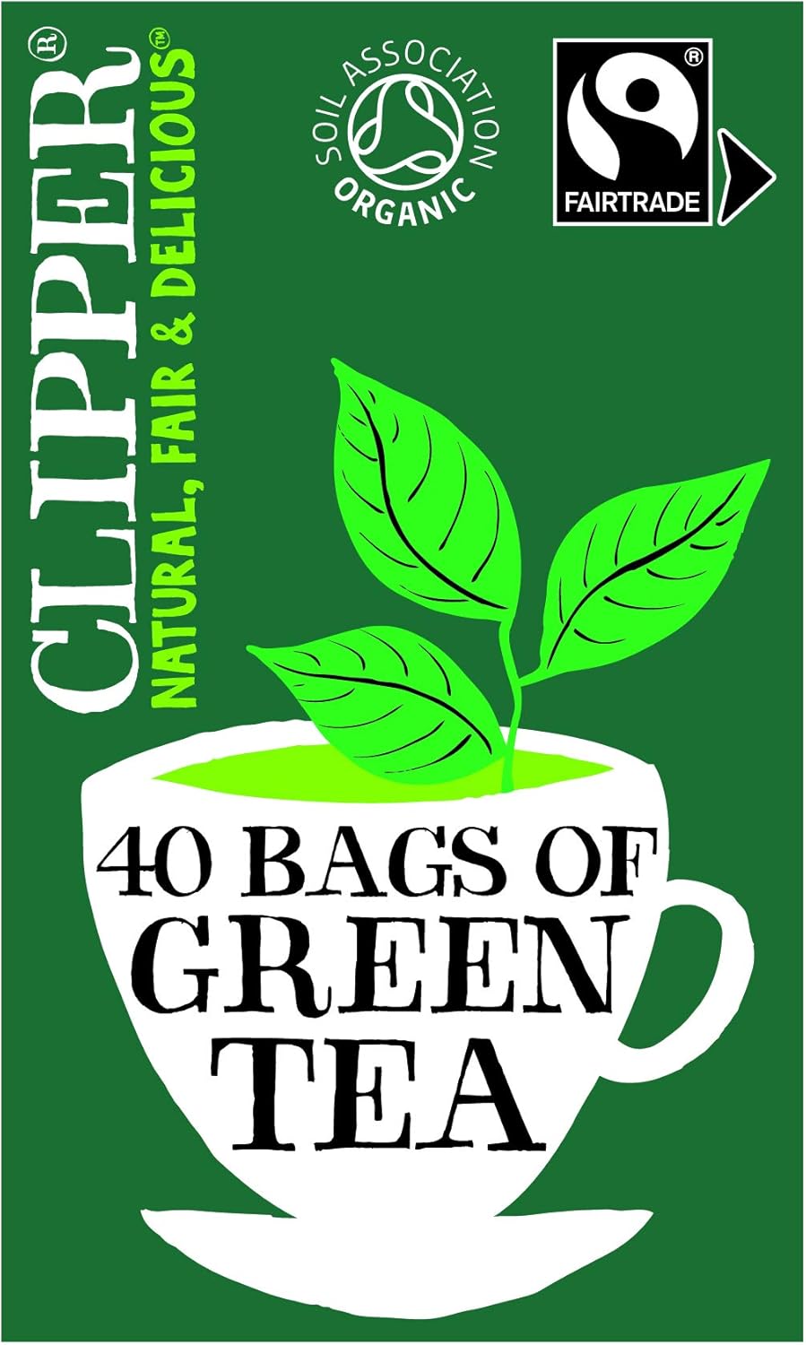 Clipper Organic Pure Green Tea Bags - Box of 40 Fairtrade & Biodegradable Tea Bags