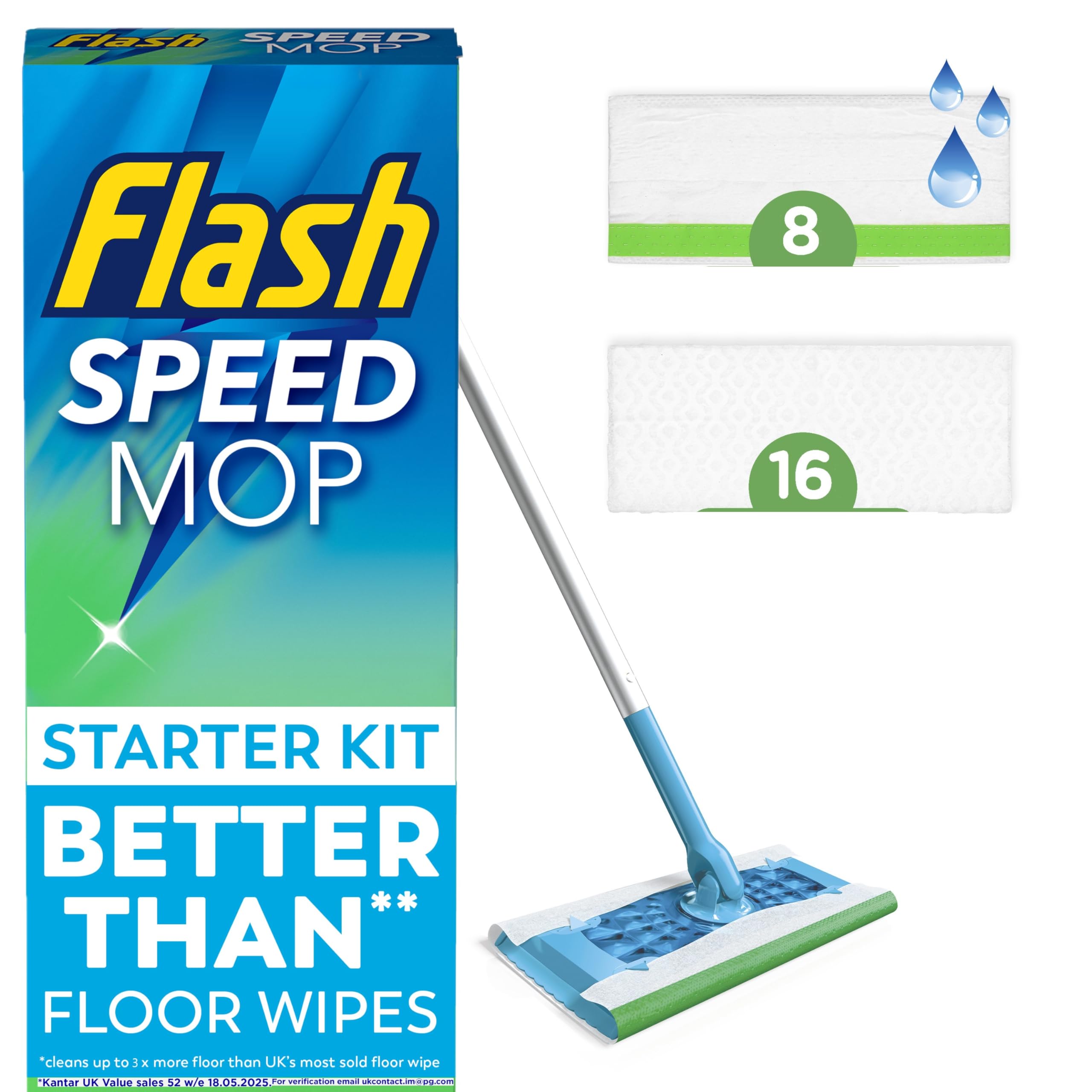 Flash - Speedmop Floor Cleaner Starter Kit with 1 Handle, 8 Wet & 16 Dry Refills