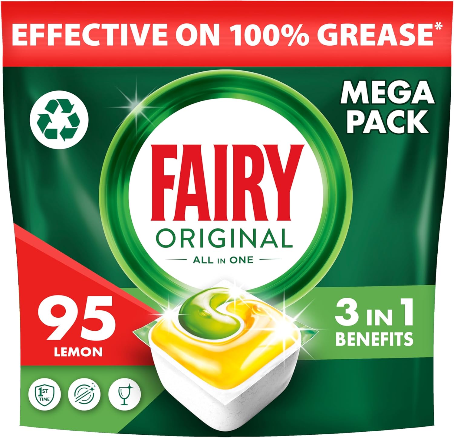 Fairy Original All-In-One Dishwasher Tablets with Lemon Scent, 114 Tablets