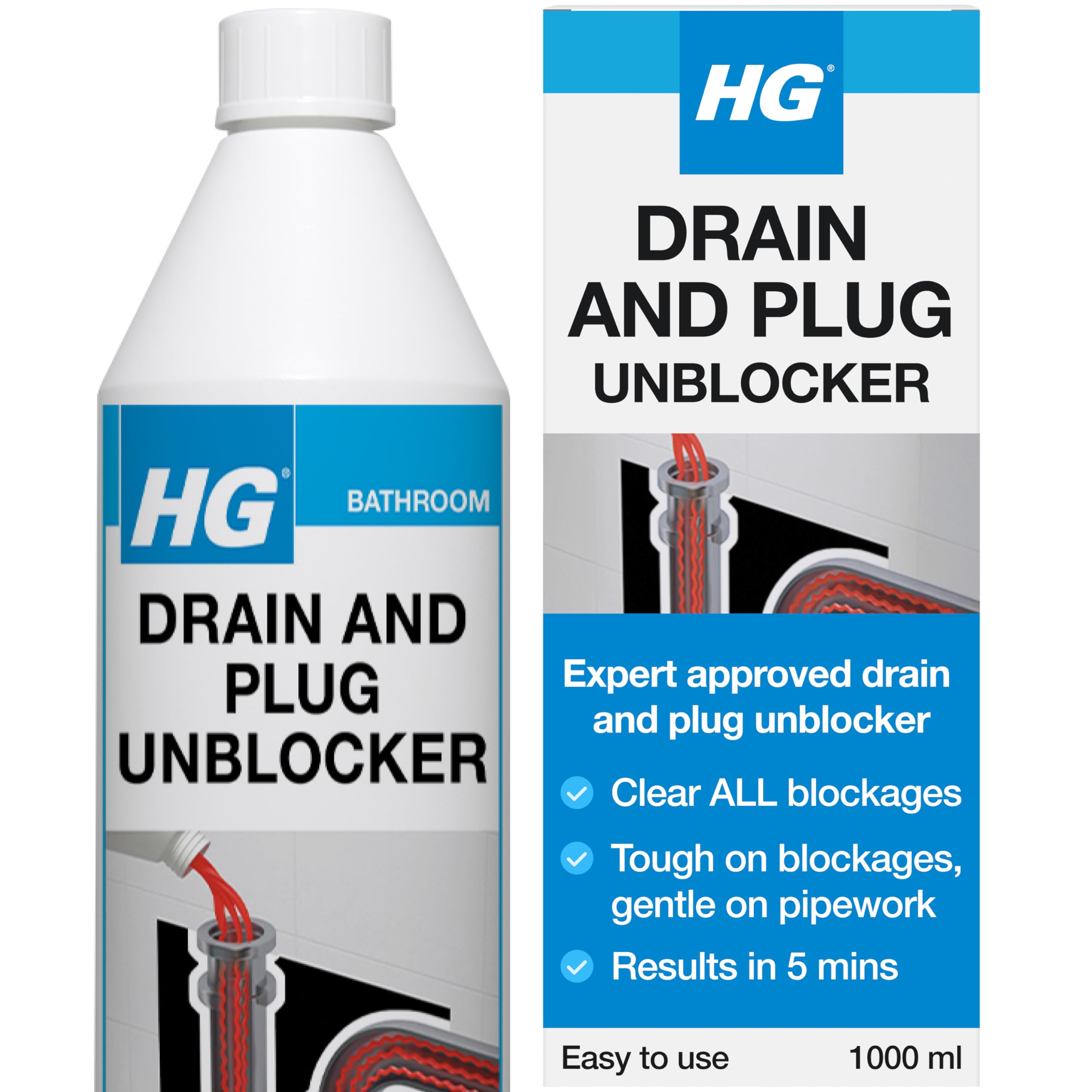 HG Liquid Drain Unblocker – 1L Fast-Acting Drain Cleaner for Sinks, Pipes & Plug Holes