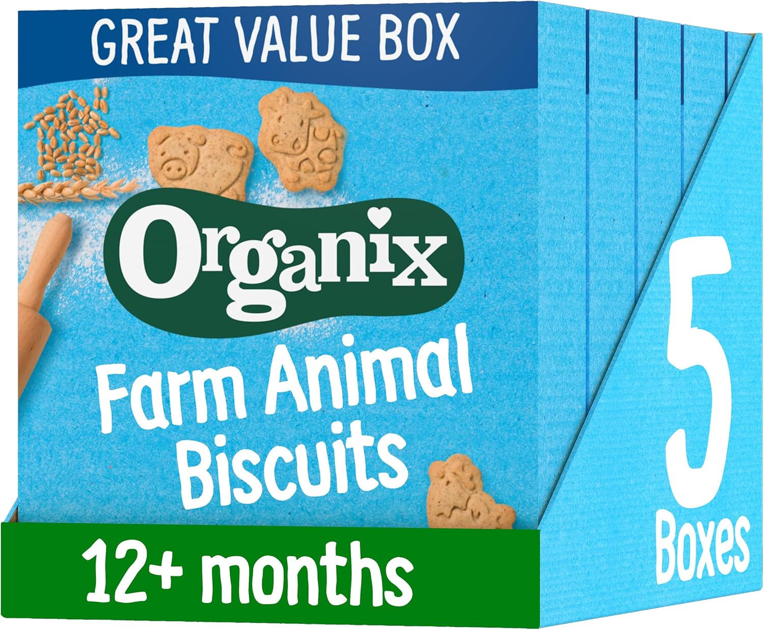 Organix Farm Animal Organic Toddler Snack Biscuits 12+ Months 100g (Pack of 5)