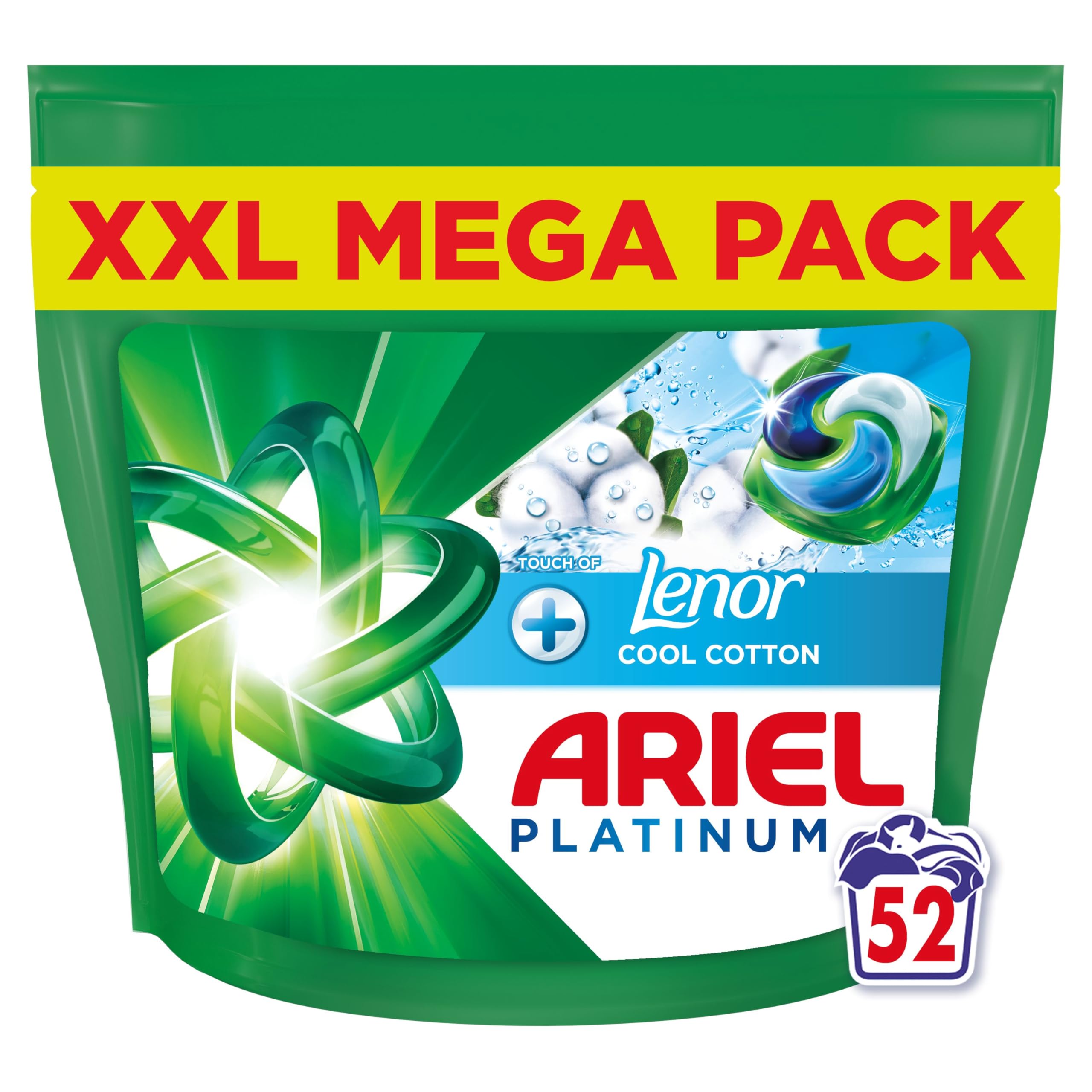 Ariel - Platinum PODS® Washing Liquid Laundry Detergent Capsules with Touch of Lenor Cool Cotton, 52 Washes
