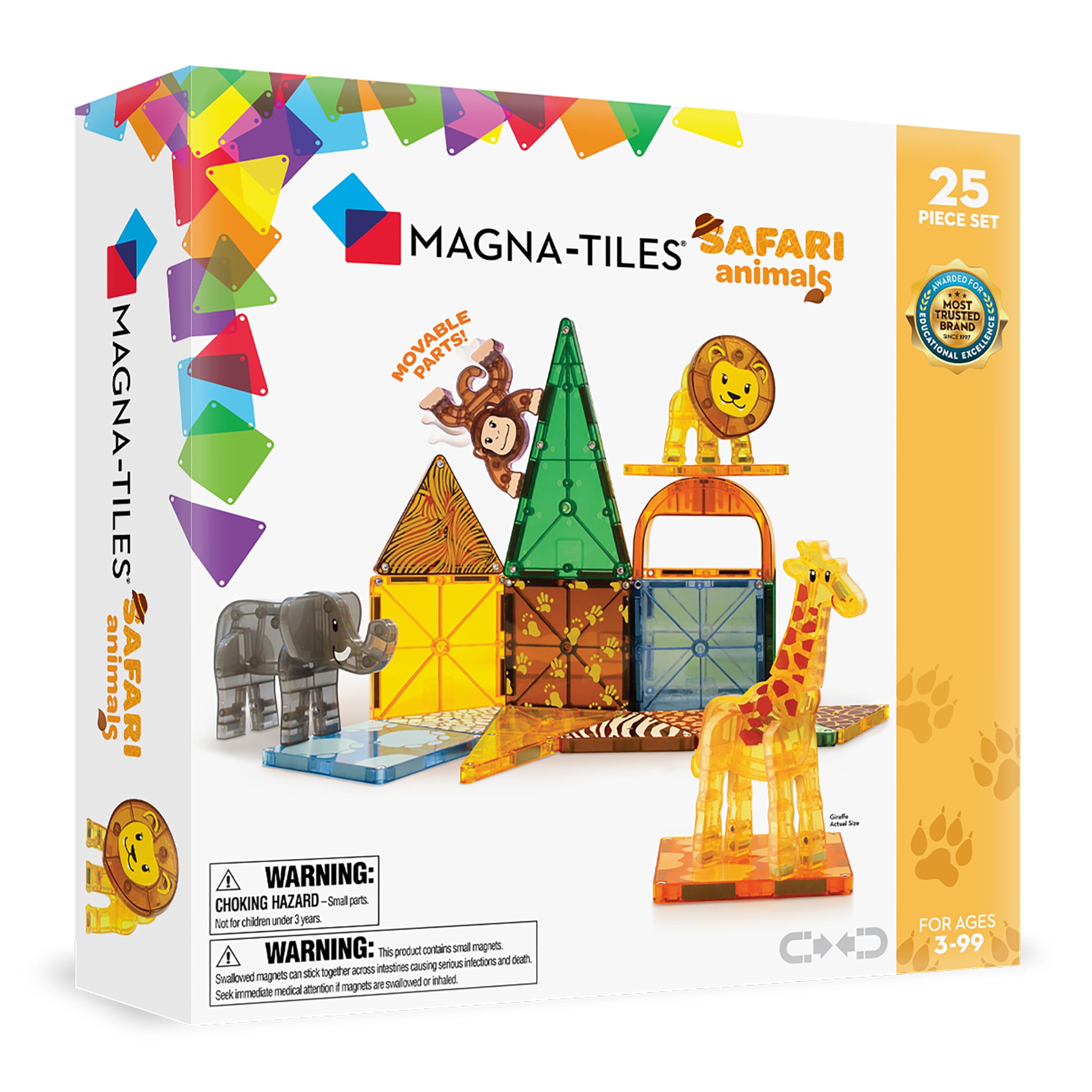 Magna-Tiles Safari Animals 25-Piece Set - 3D Magnetic Building Tiles in Clear Colors