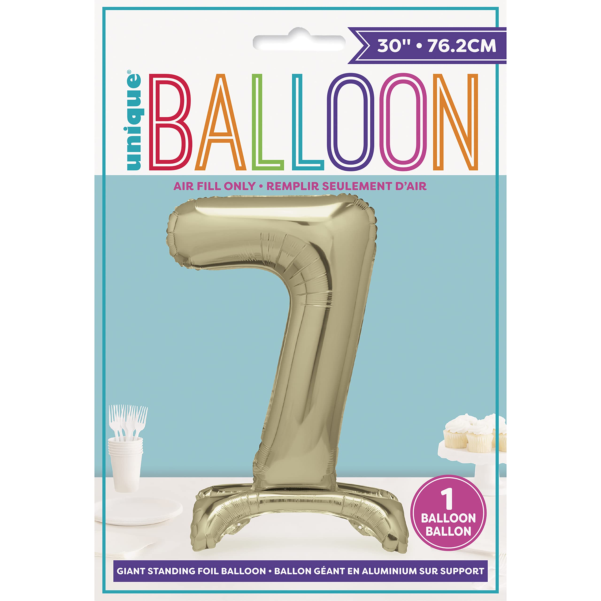 Unique Gold Standing Number 7 Foil Balloon 30" - Party Decoration