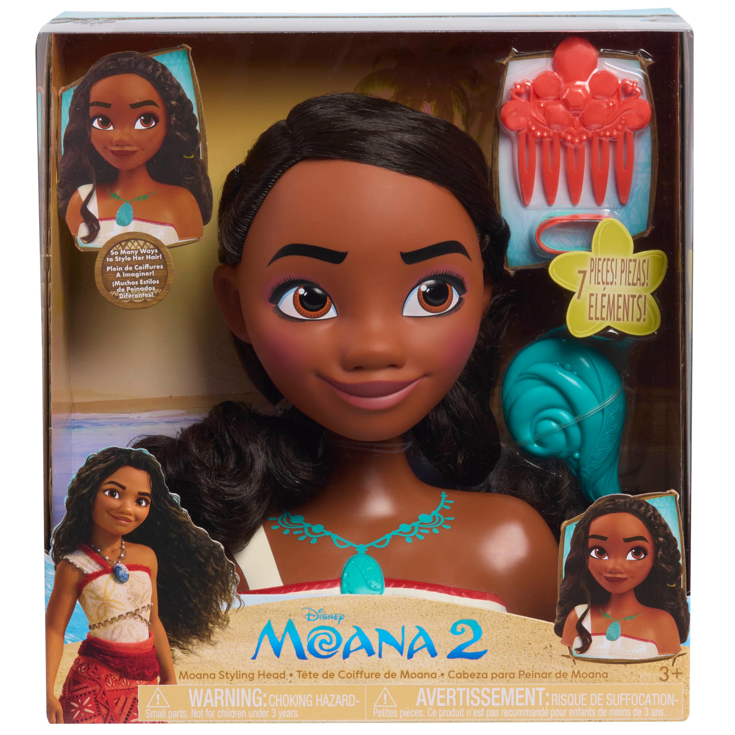 Just Play Disney Princess Moana 2 Styling Head with 7-Piece Hair Accessory Set