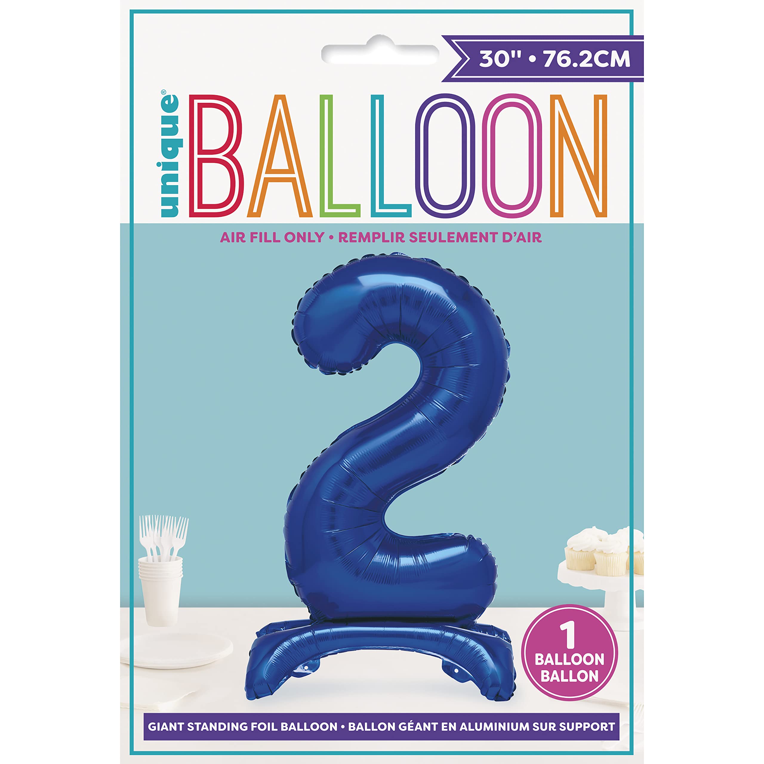 Unique Blue Standing Number 2 Foil Balloon 30" - Giant Air-Fill Party Decoration