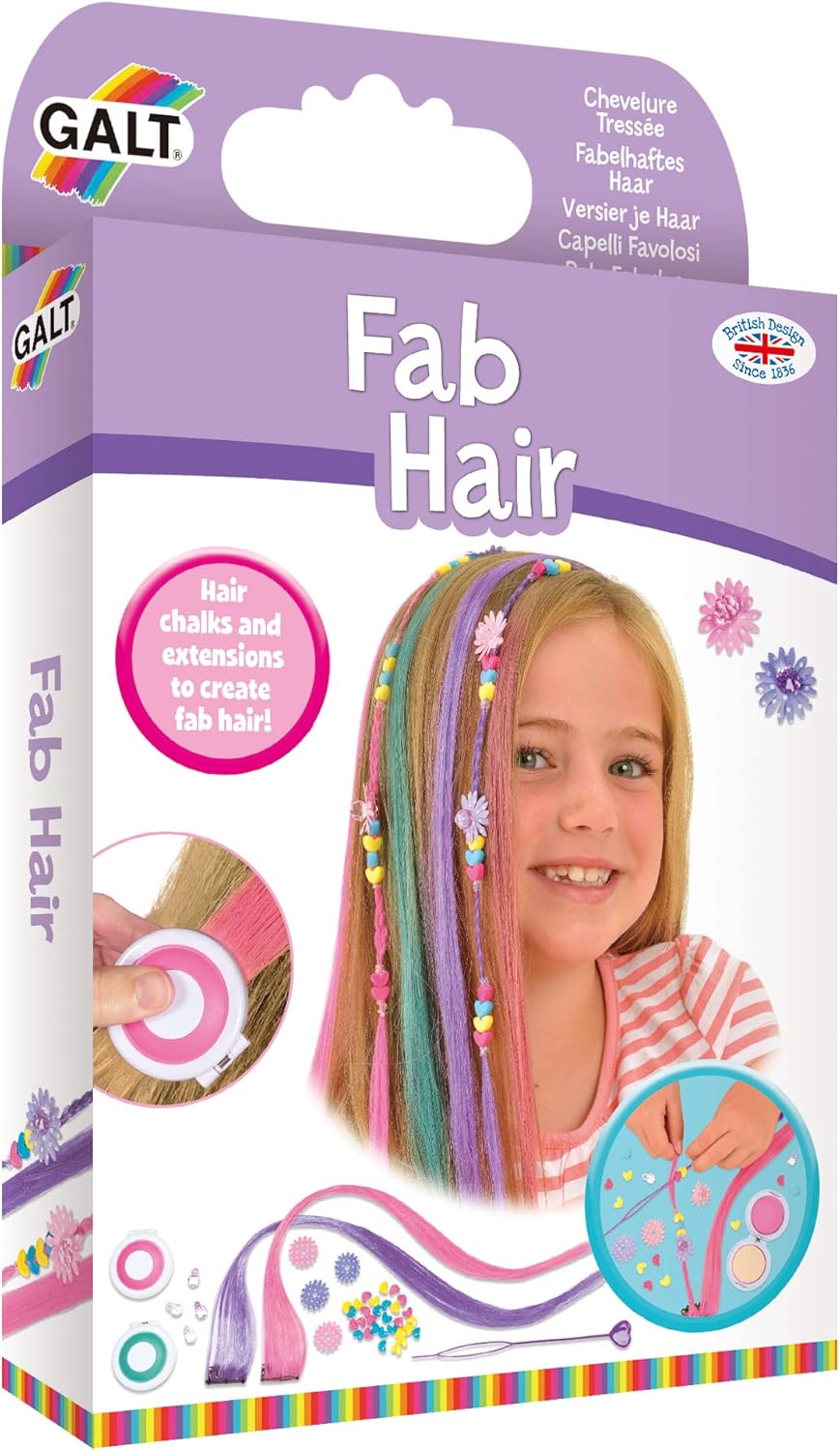 Galt Fab Hair Hair Chalk Kit with Extensions and Beads for Kids