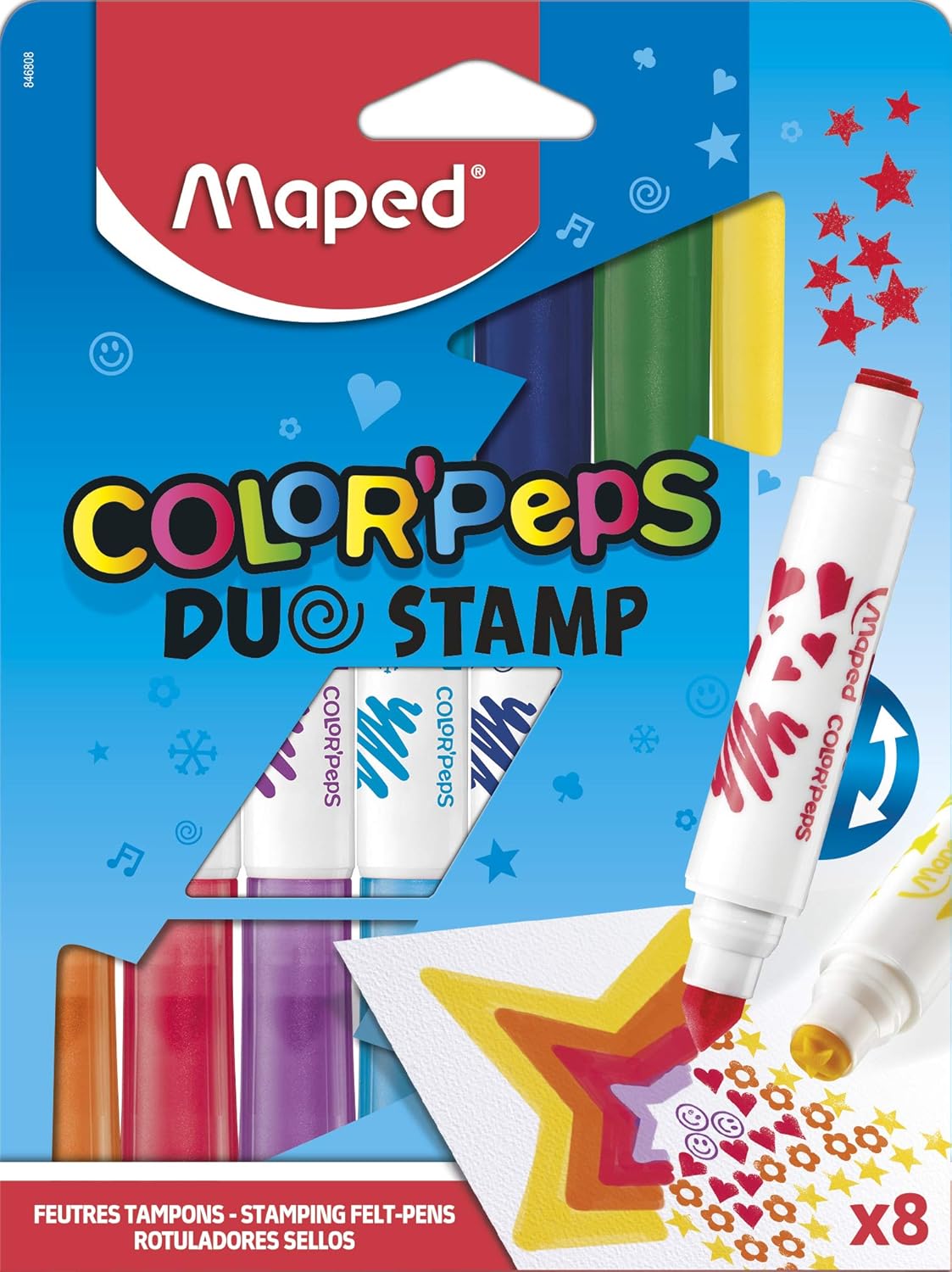 Maped Color Peps Duo Stamp Colouring Pens (8 Pack) - Dual-Tipped Art & Craft Fun