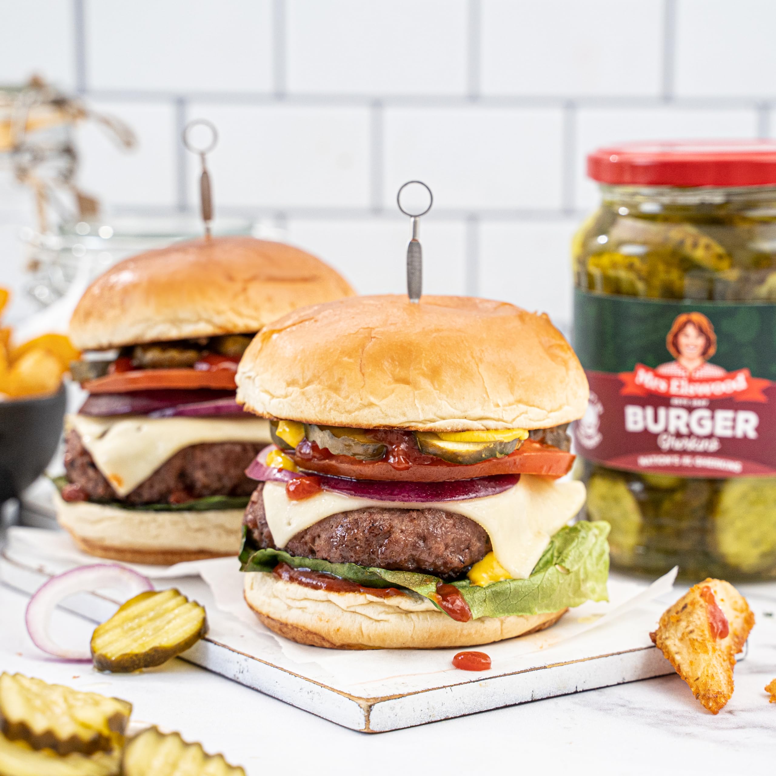 Mrs Elswood Burger Gherkins - Pickled Cucumbers in Sweet & Tangy Brine, 670g Jar