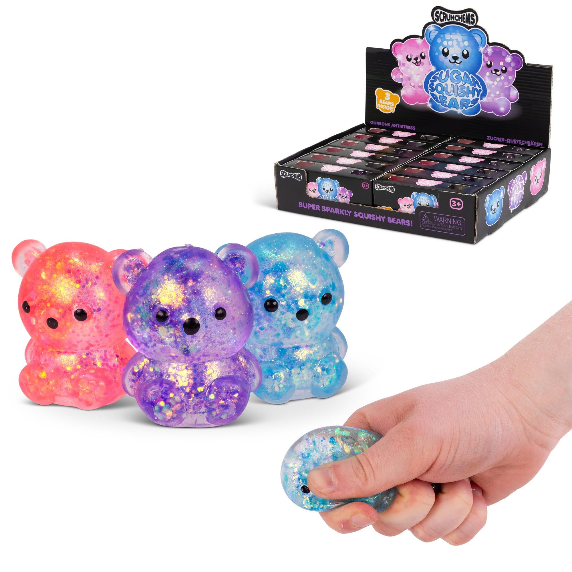 Tobar Scrunchems Sugar Diddy Bears Stress Squish Ball Toy - 3 Pack, Assorted Colors