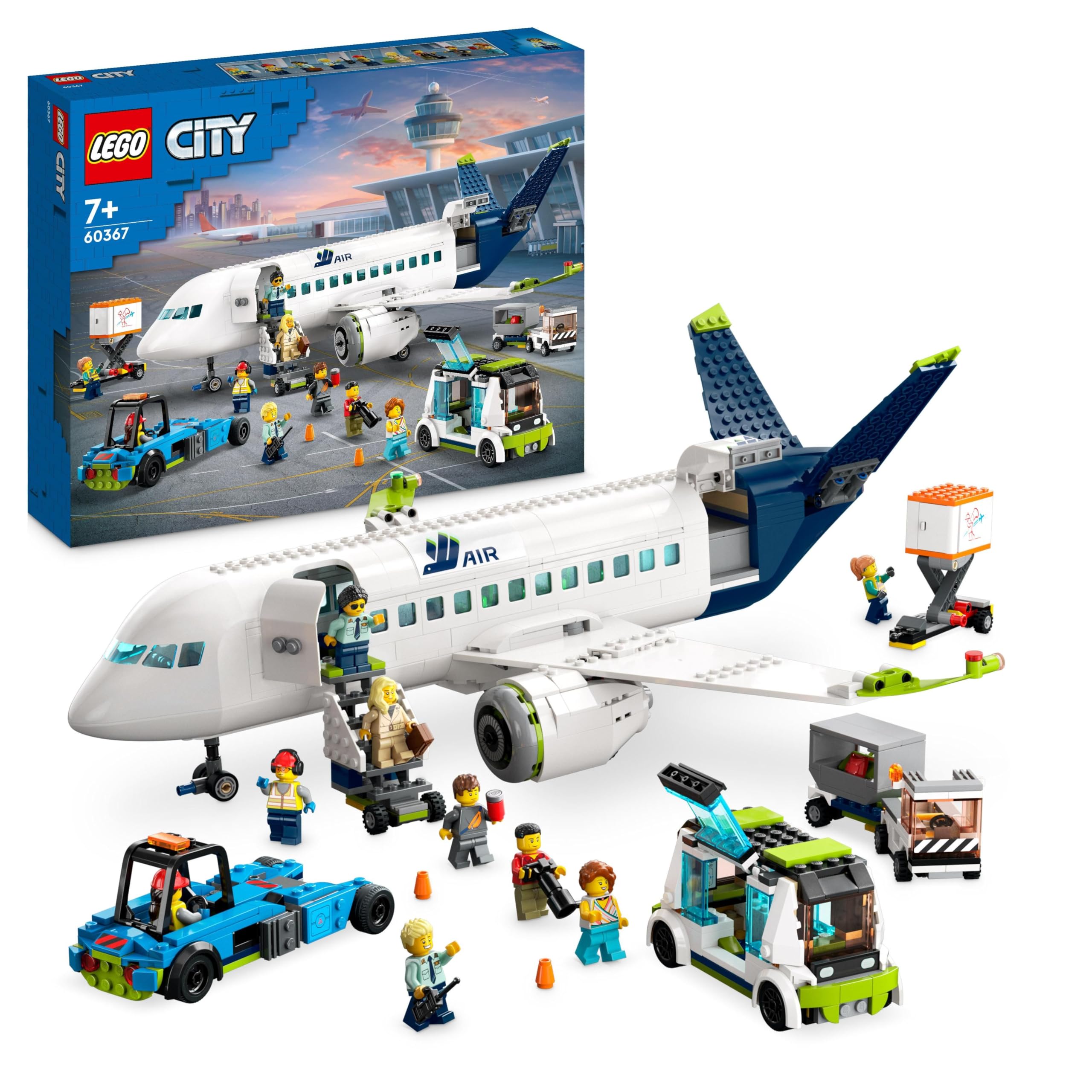 LEGO City Passenger Aeroplane Toy Set - 913-Piece Building Kit with 9 Minifigures & Airport Vehicles
