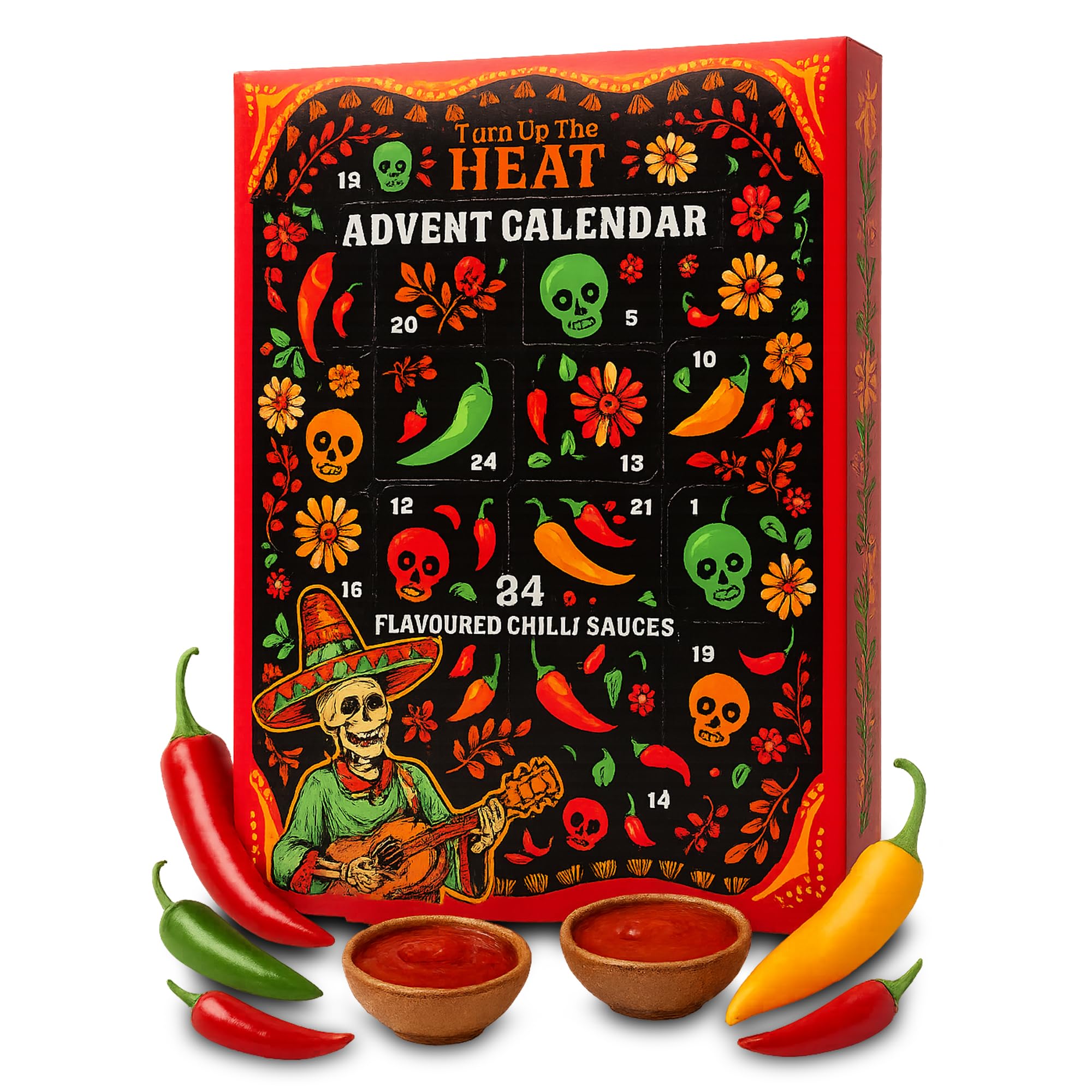 Beams International - Turn Up The Heat Hot Sauce Advent Calendar – Chilli Sauce Gift Set With 24