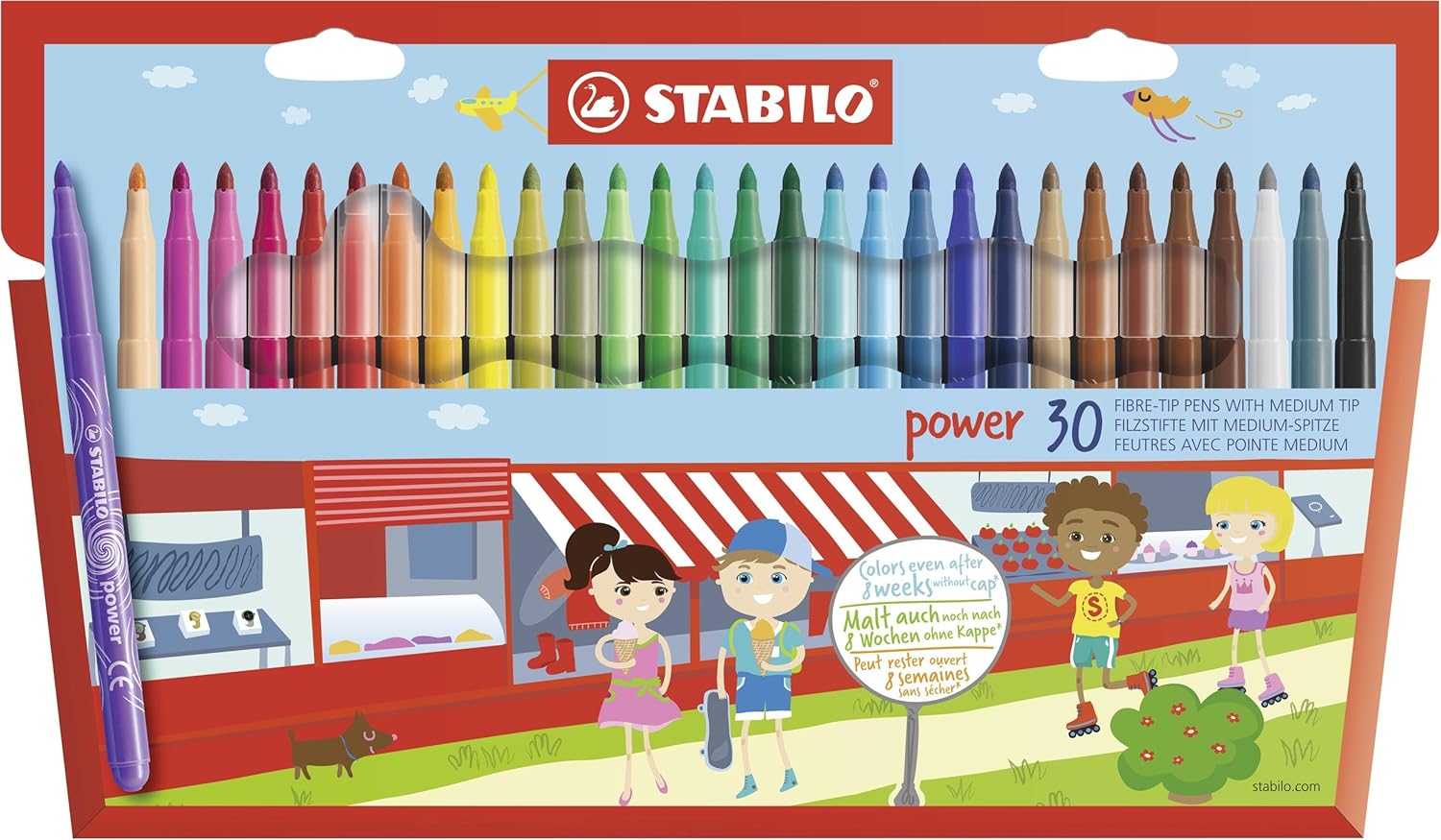 STABILO Power Felt Tip Pens - 30 Assorted Colours for Kids