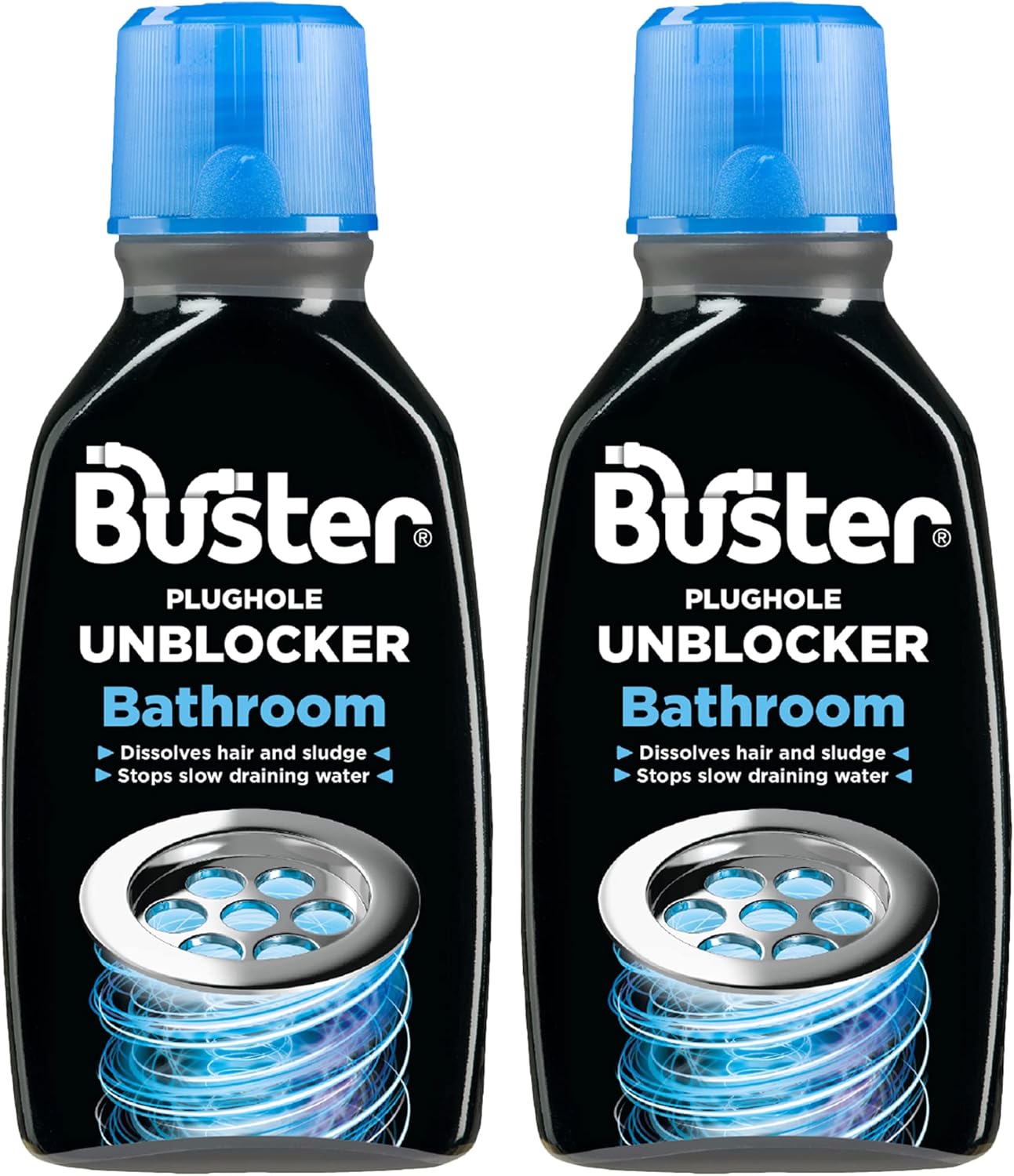 Buster Bathroom Drain Unblocker 300ml, Pack of 2 – Fast-Acting Sink & Shower Unblocker for Hair and Soap Scum