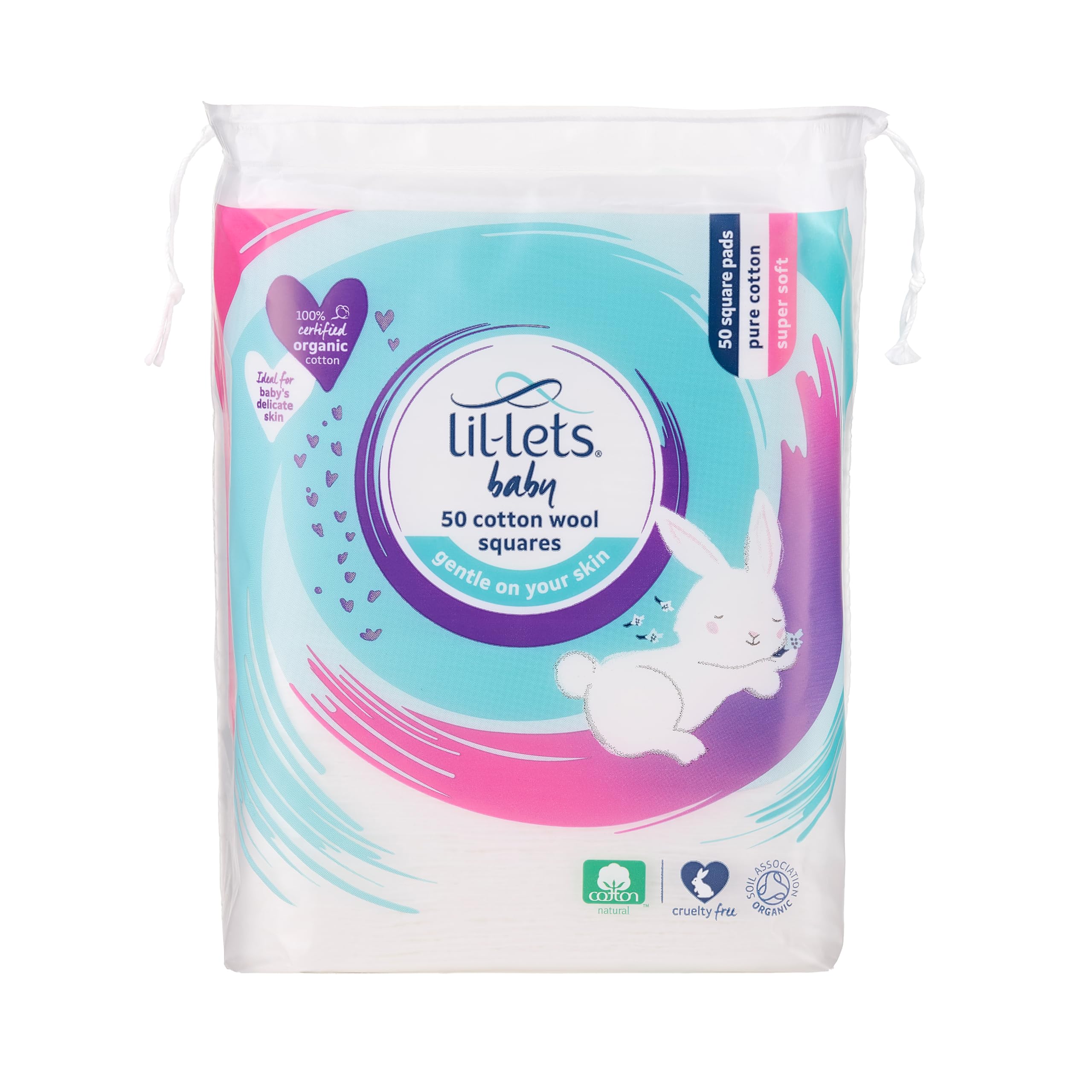 Lil-Lets Baby Cotton Squares 50 Count - 100% Pure Organic Cotton, GOTS Certified