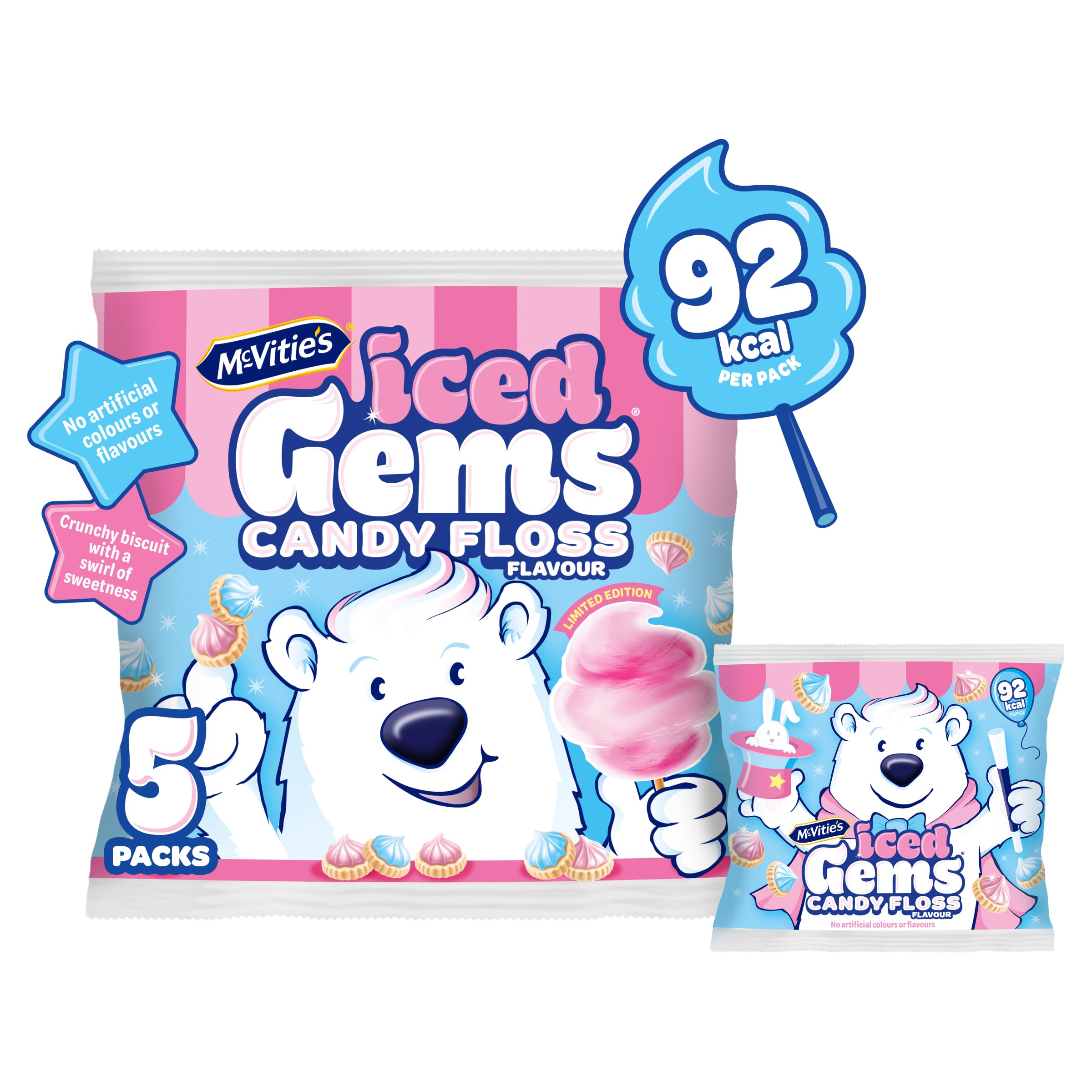 McVitie's Iced Gems Candyfloss Flavoured Biscuits, Multipack, 23 g