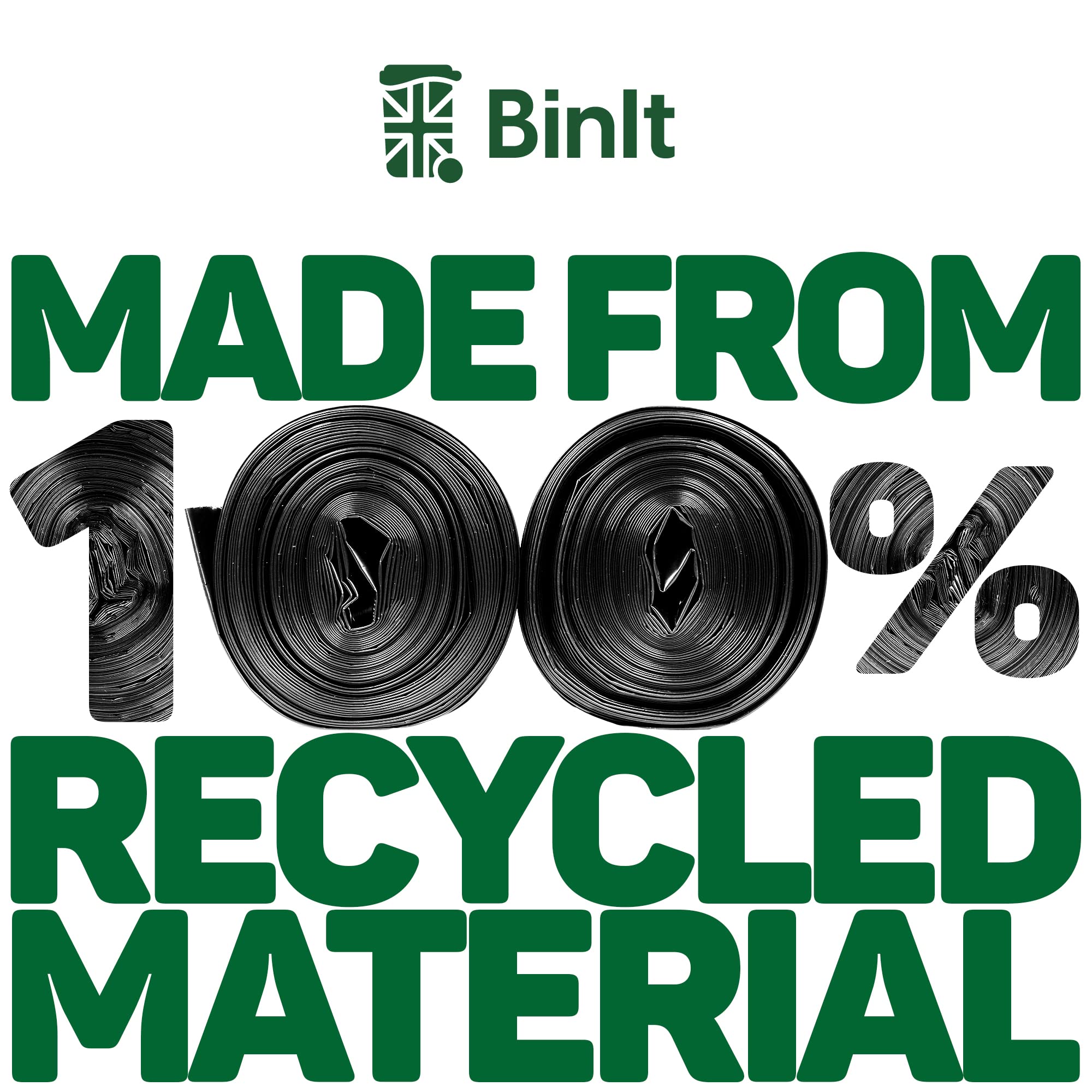 Bin It 240L Wheelie Bin Liners - 20 Pack, Recycled, Tear Resistant, 30μm, Made in Britain