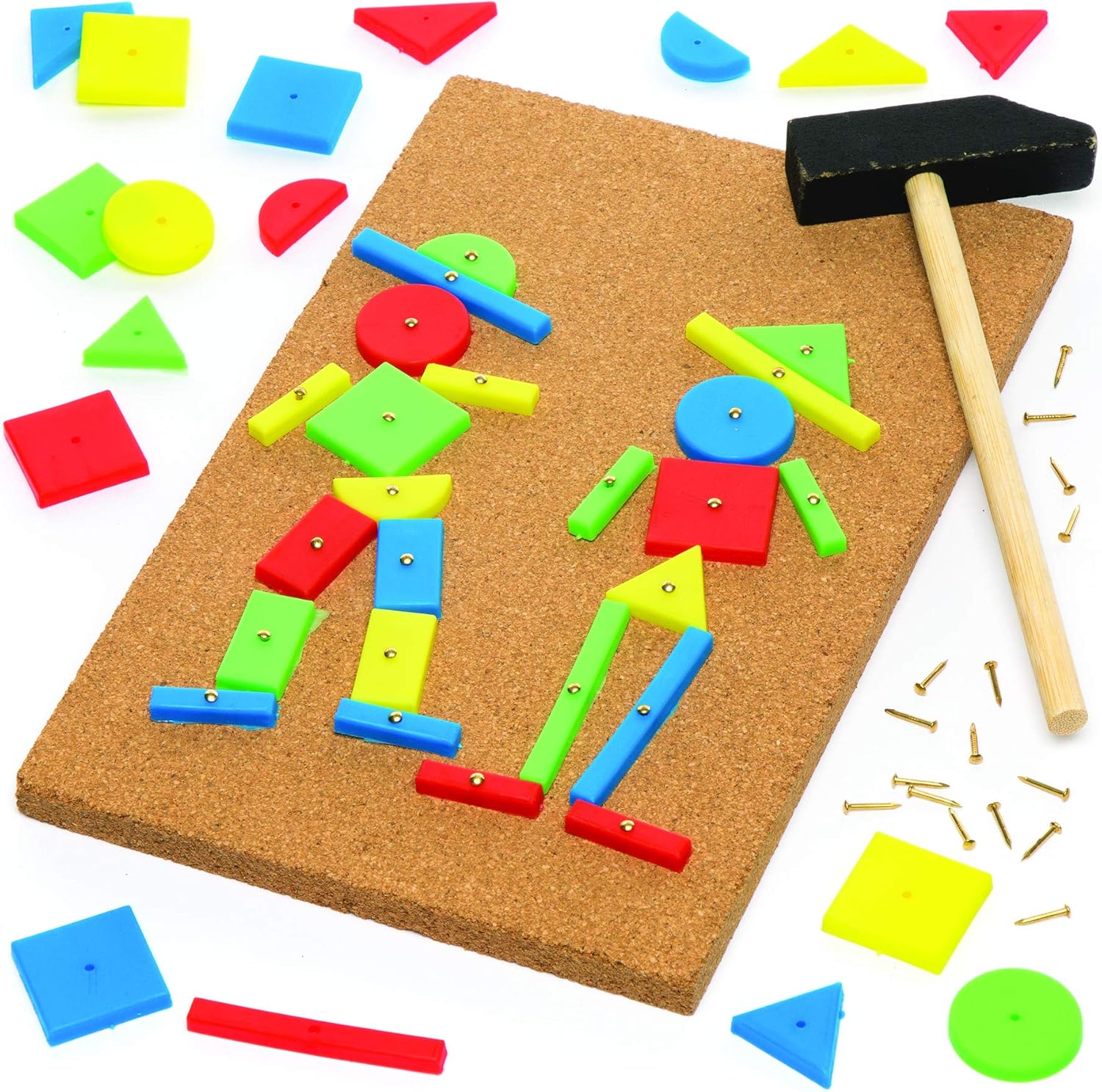 Baker Ross AR298 Tap a Picture Art Kit for Kids, Cork Board Craft Set with Hammer, Tacs & Shapes
