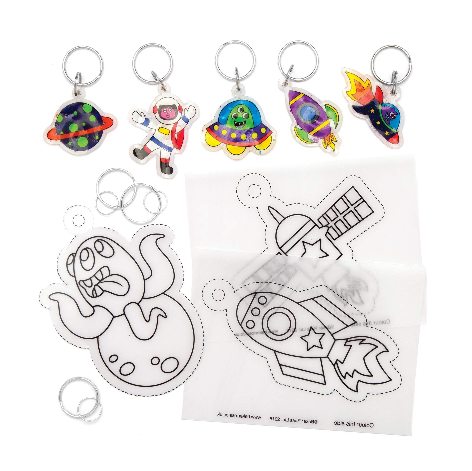 Baker Ross Solar System Super Shrink Keyrings - 8-Piece Space-Themed Craft Kit for Kids