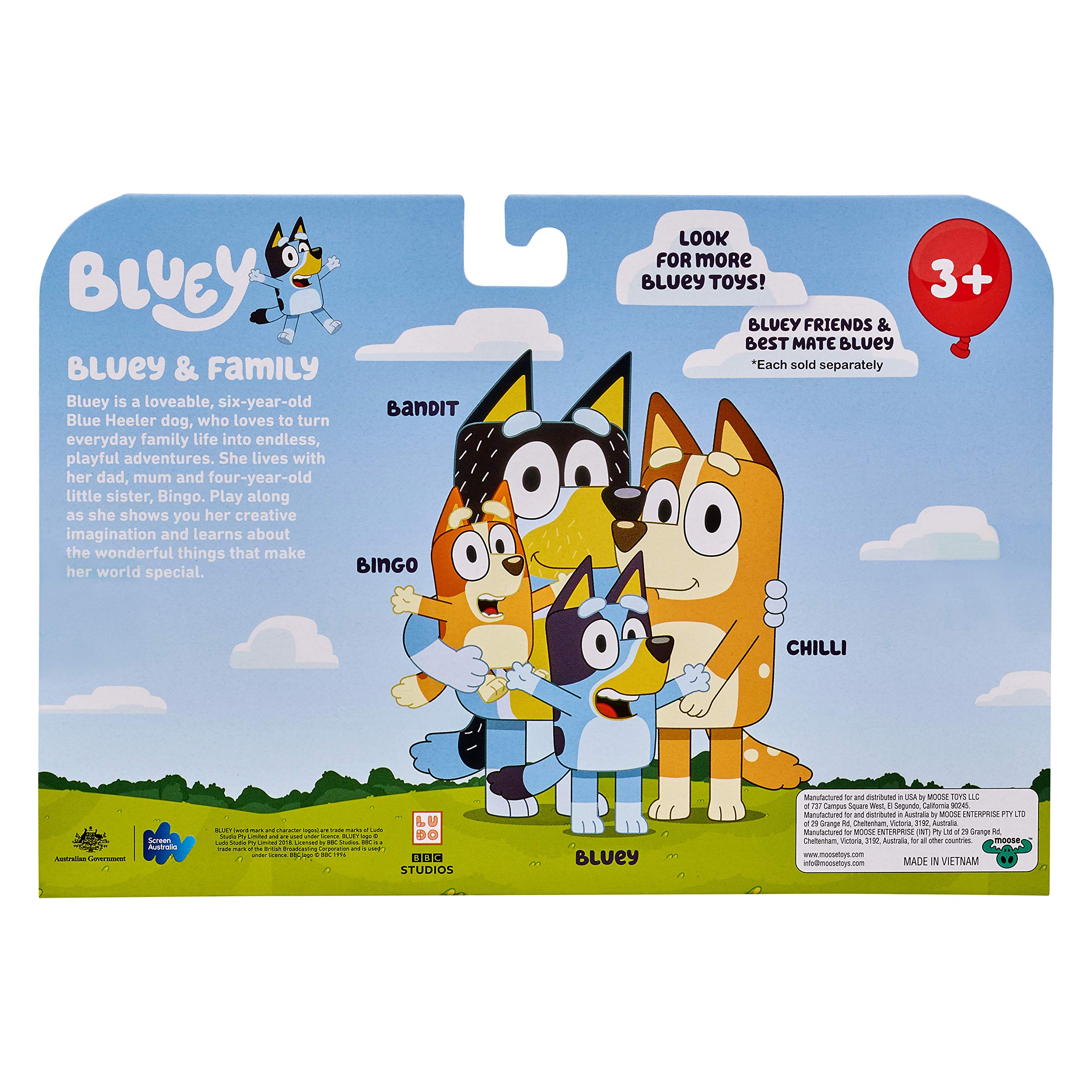 Bluey Family 4-Pack Figurines - Poseable Characters for Imaginative Play
