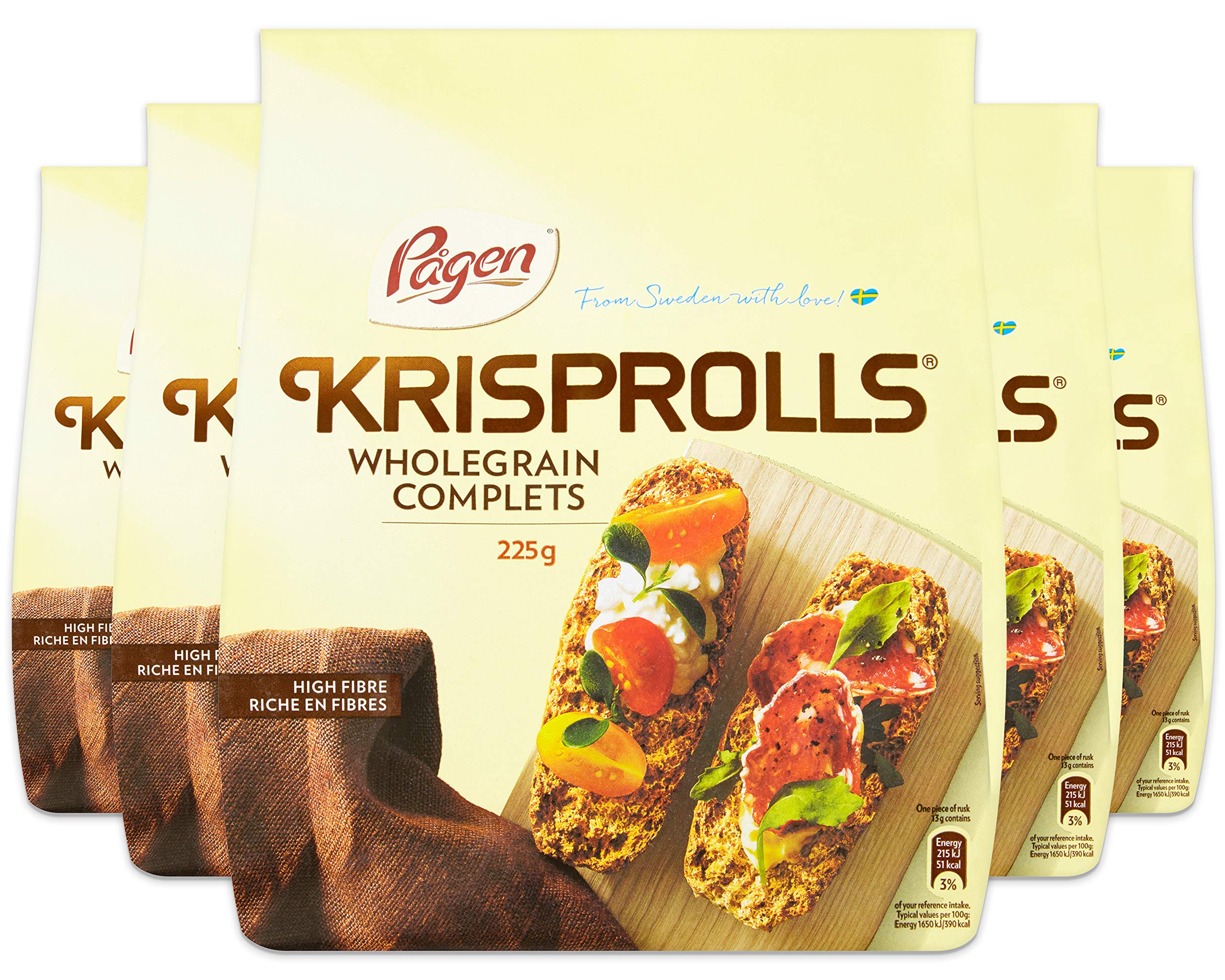 Pågen Krisprolls Wholegrain Swedish Toast Crackers | High Fibre Snack | 5 x 225g