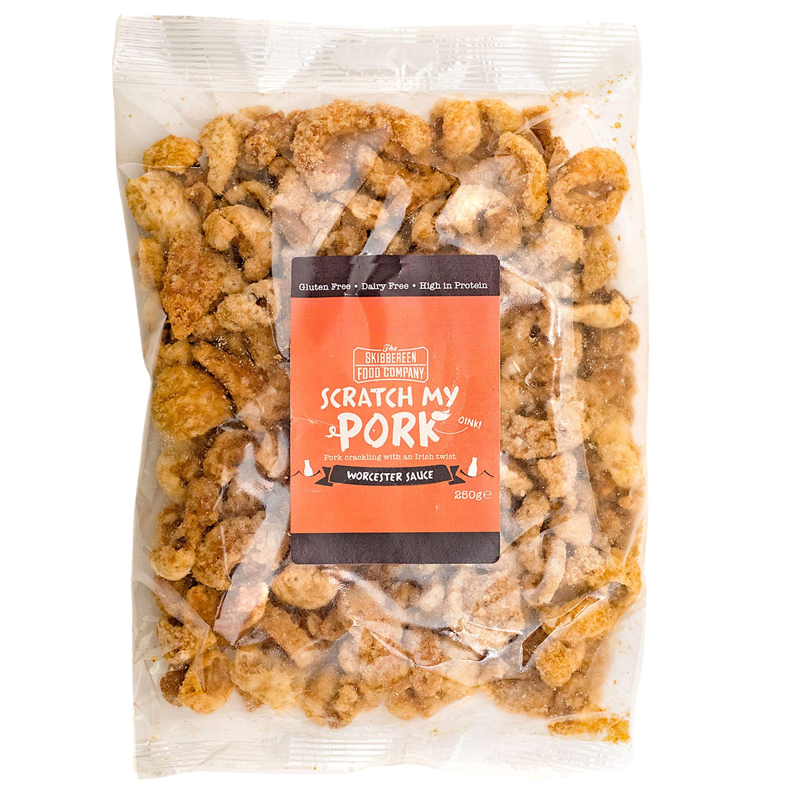 The Skibbereen Food Company Worcester Sauce Pork Crackling - Gluten Free, Keto Friendly, 250g Bulk Bag