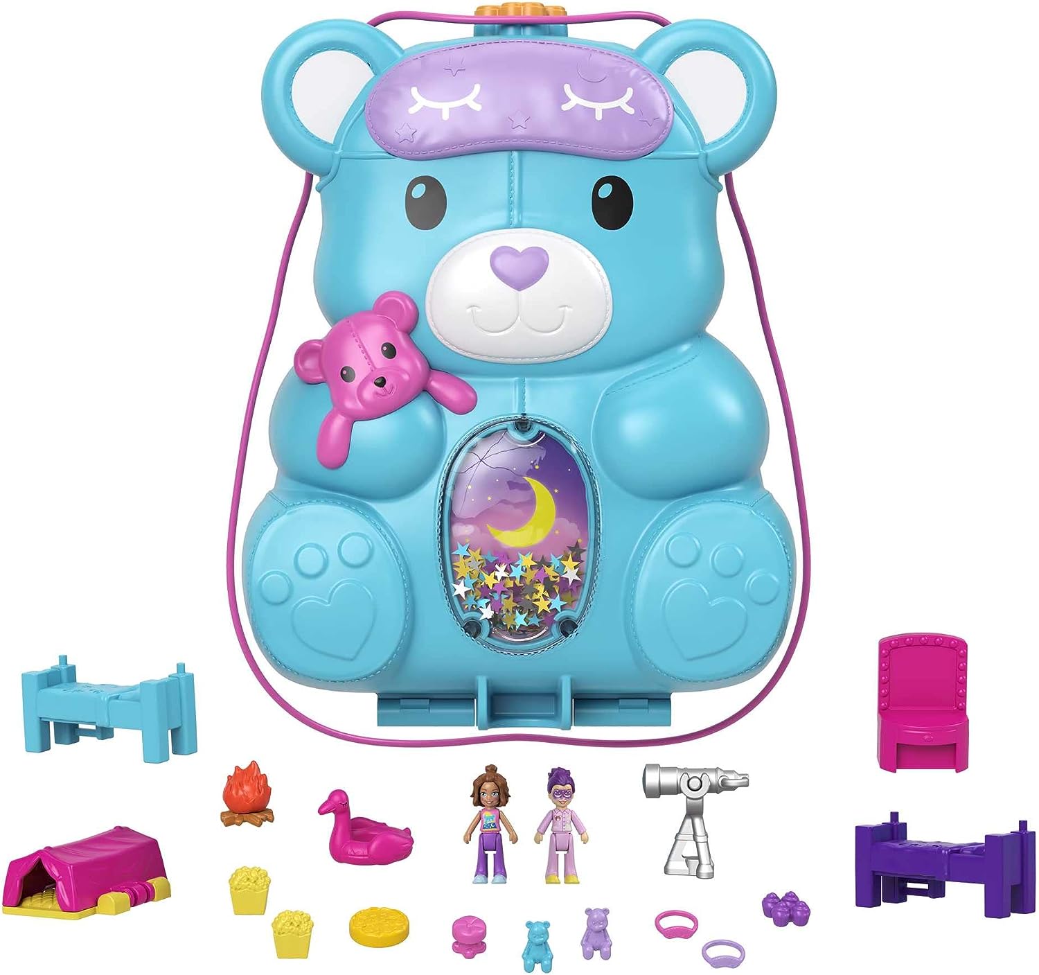 Polly Pocket Teddy Bear Purse Compact - Playset with 2 Micro Dolls & 16 Accessories for Ages 4+