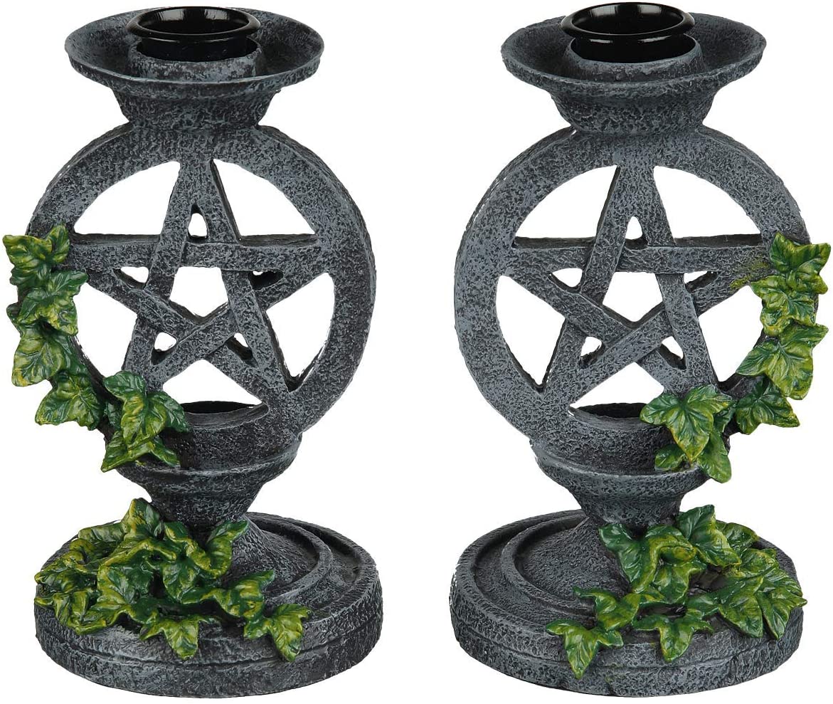 Nemesis Now Gothic Pentagram Candle Holders Set of 2 in Resin