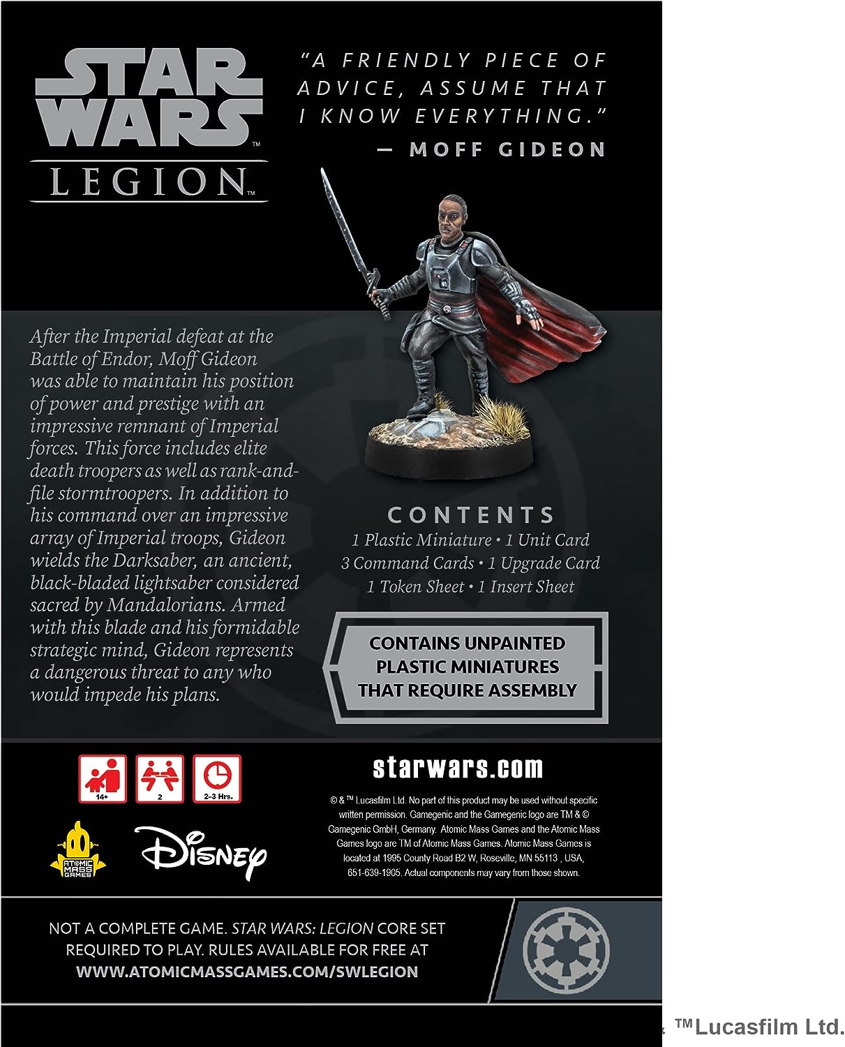 Atomic Mass Games Star Wars Legion Moff Gideon Expansion