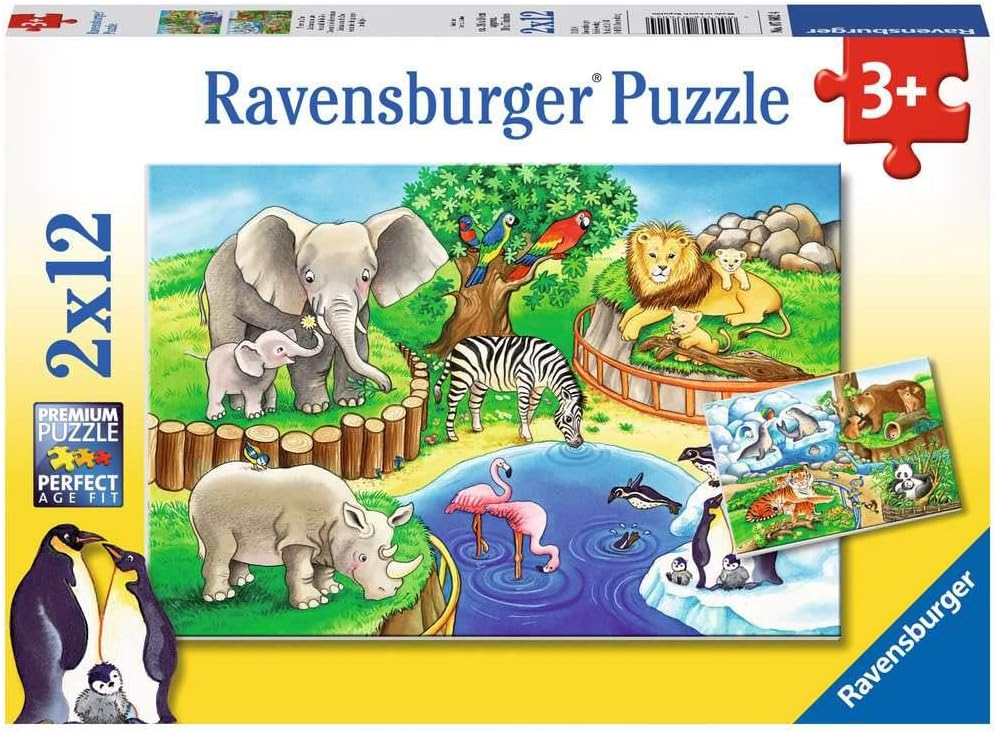 Ravensburger Animals in the Zoo Puzzle - 2 x 12-Piece Educational Puzzle for Kids