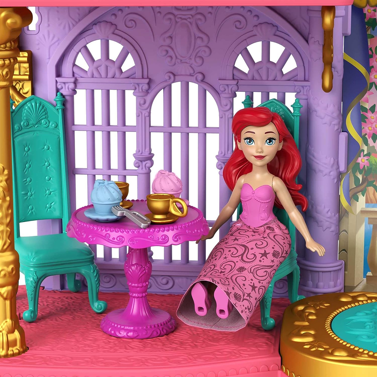 Disney Princess Ariel Stackable Castle Doll House Playset with Doll & Flounder Figure