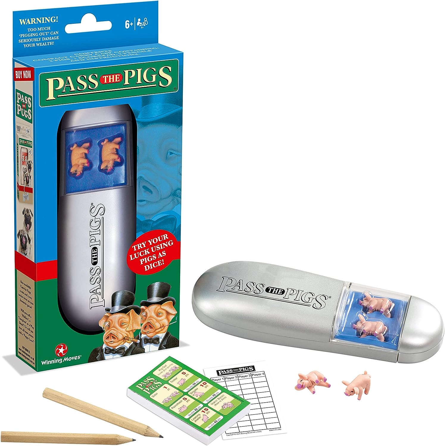 PASS THE PIGS Dice Game - Classic Party & Travel Game with 2 Pigs, Rulebook, Scorecards & Pencils