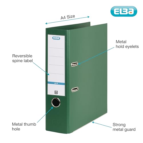 Elba - A4 70 mm Plastic Lever Arch File - Green Lever Arch File