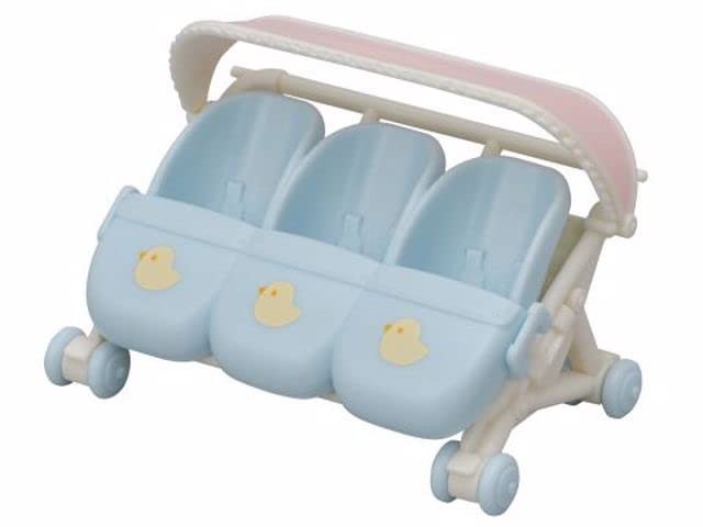 Sylvanian Families Triplets Stroller - Blue Plastic Dollhouse Furniture for Ages 3+ | Model 5533 2