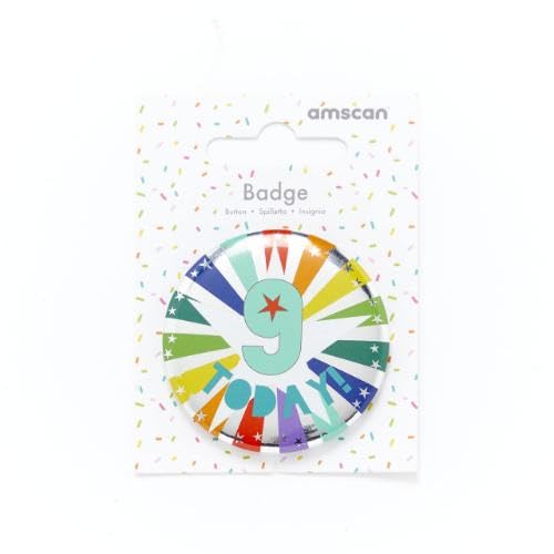 Amscan 9 TODAY! Multicoloured Star Print Kids Birthday Badge - 6cm 7