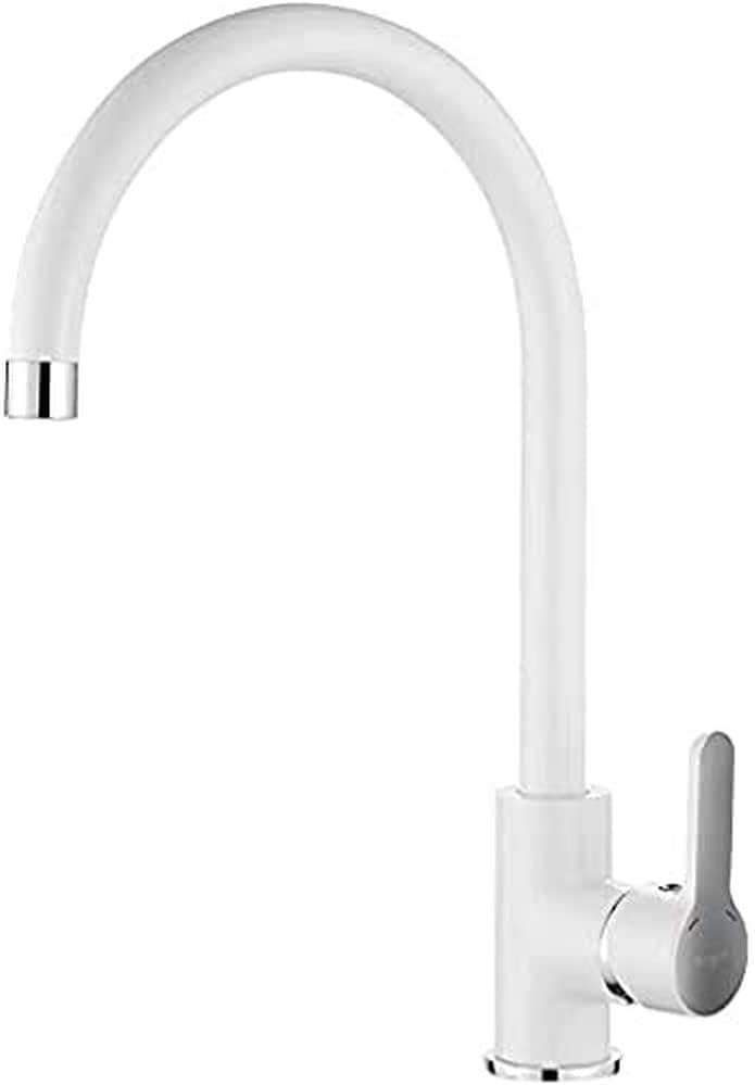 Ibergrif M14122W Square Kitchen Tap with Rotation Spout, Single Lever Sink Faucet, White Finish