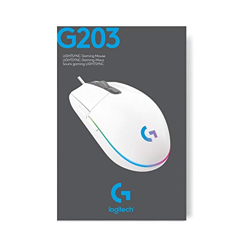 Logitech G203 LIGHTSYNC Gaming Mouse - 8K DPI, 6 Programmable Buttons, RGB Lighting, Lightweight Design - White
