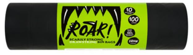 Roar! 100 Litre Bin Bags - Ultra Strong, Double Drawstring, Black Refuse Sacks | Pack of 10 3