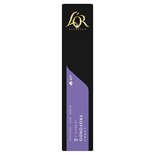 L'OR Espresso Lungo Profondo Coffee Pods x20 Intensity 8 - Pack of 10 (Total 200 Capsules)