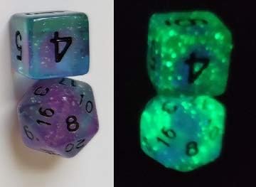 Sirius Dice Glow-in-the-Dark Peacock Glowworm Set of 7 with Bonus White D20 1