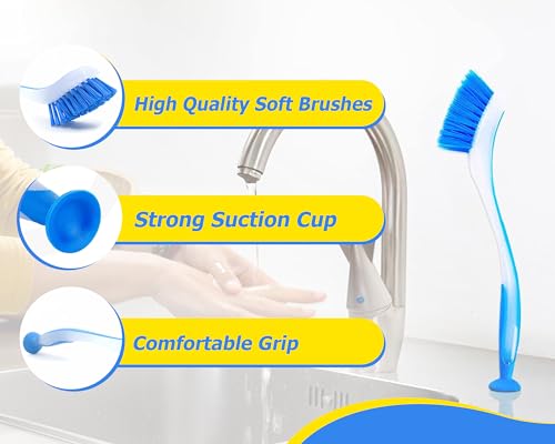 Zuvo - Plastic Long Handled Scrubbing Suction Cup Brush for Dish Wash