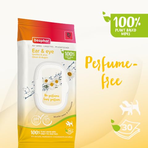 Beaphar Pet Wipes – Gentle Ear & Eye Wipes for Dogs with Chamomile | 30 Count