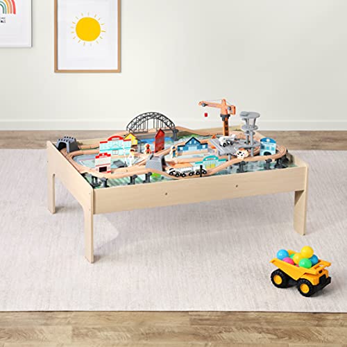 Amazon Basics 120-Piece Wooden Train Set and Table with Interactive Accessories | Multicolor | 120.4 x 85 x 41 cm 8