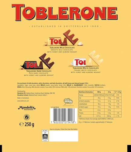 Toblerone Tiny's Milk, White & Dark Chocolates with Honey & Almond Nougat - 250g