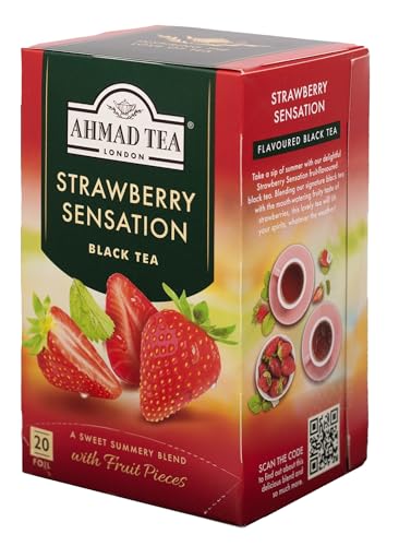 Ahmad Tea Strawberry Sensation - Fruit-Flavoured Black Tea (20 Teabags)